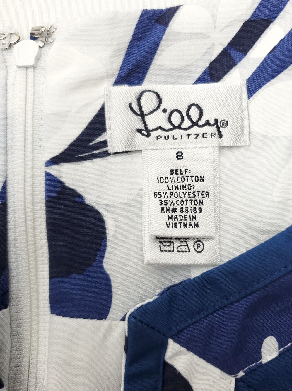 Lilly Pulitzer Blue/White Floral Sleeveless Shift Dress Scalloped Hem Cotton 8 - Picture 2 of 9